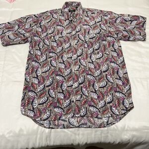 Vintage At Ease Colorful Abstract Paisley Button Up Shirt Men's L 80s 90s Retro